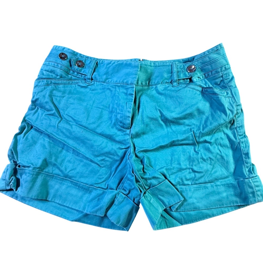 White House Black Market Teal Blue Cuffed Chino Shorts Size 4